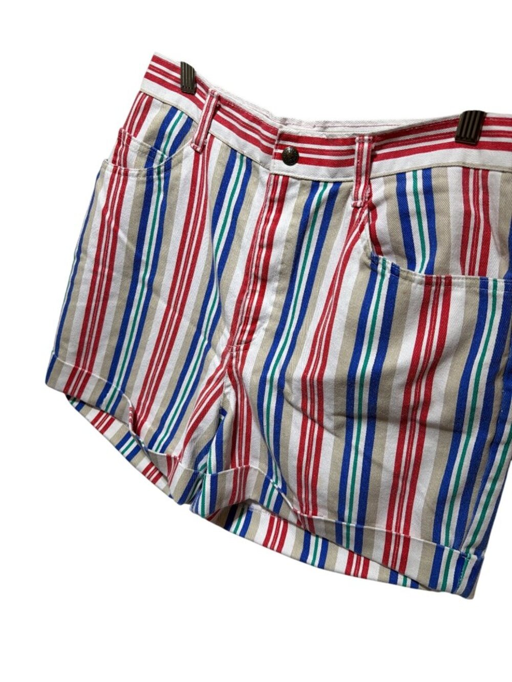 Vivaldi Jeanswear Vintage 80's Striped Red Blue Green High-Waisted Cotton Shorts